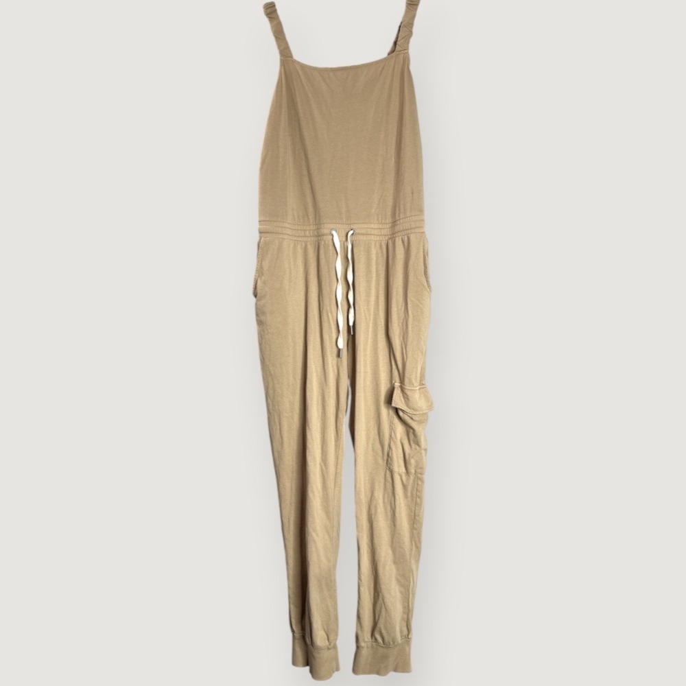 n:philanthropy Tan Utility Cargo Jumpsuit Size L Cotton Drawstring Beige - Picture 3 of 12